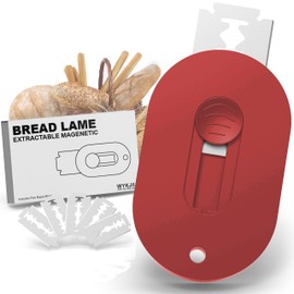 WYKJII Magnetic Bread Lame, Sourdough Scoring Tool, Retractable Push-Pull Handle for Professional Bread Scoring Tool, Lame Bread Tool,Sourdough Bread Baking Supplies, 5 Razor Blades (Red)