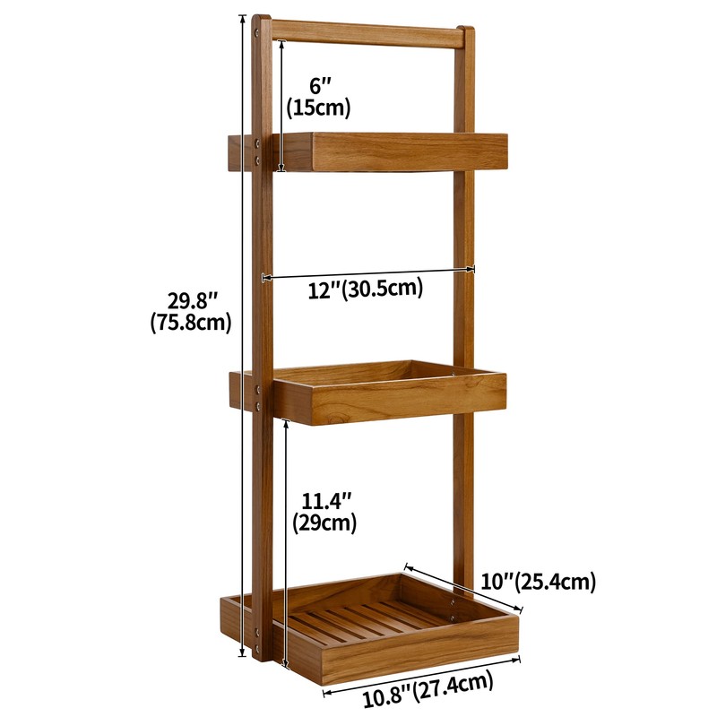 Utoplike Teak Shower Caddy Shelf, Standing Shower Organizer for Bathroom