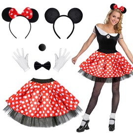 Hook Skirt Dots Red White Carnival Costume Women's Mouse Costume Red White Black with Tutu Polka Dots + Headband with Mouse Ears and Bow for Carnival Theme Party