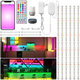 6 PCS WIFI RGBCW Under Cabinet Lights Kit,Work with Alexa,Google Assistant,App and IR Remote,Music Sync Color Changing LED Light Strip with ETL Listed Power Supply for Kitchen Cabinet Counter TV,9.8ft