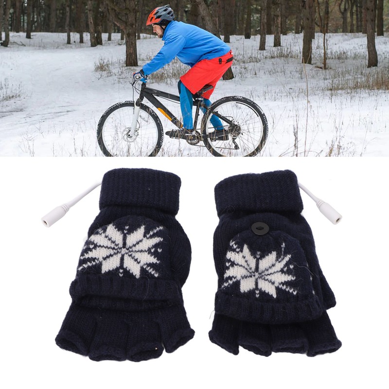 USB Heating Gloves Full Half Fingerless Knitting Double Side Warm