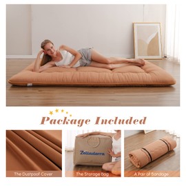 Zelladorra Japanese Floor Mattress, Futon Mattress with Portable Storage Bag, Roll Up Mattress Thick Tatami Mattress Suitable for Camping, Guest Room, Light Coffee, Twin