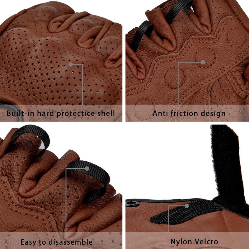 Harssidanzar Mens Motorcycle Gloves Leather Perforated Motorcycle Driving Gloves CM044EU