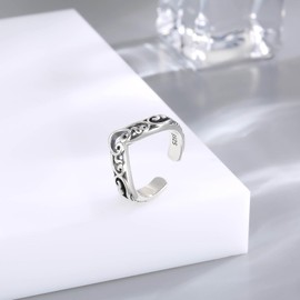 Heart V Shaped Filigree Toe Ring 925 Sterling Silver Adjustable Wave Ring Boho Summer Jewelry for Women, Sterling Silver, No Gemstone