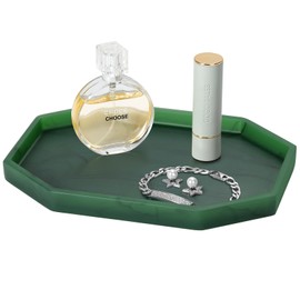 Shinowa 8" Small Octagon Bathroom Vanity Tray, Resin Decorative Perfume Tray Jewelry Ring Dish Tray,Vanity Tray for Bathroom Candle Perfume Soap Shampoo, Green Marble