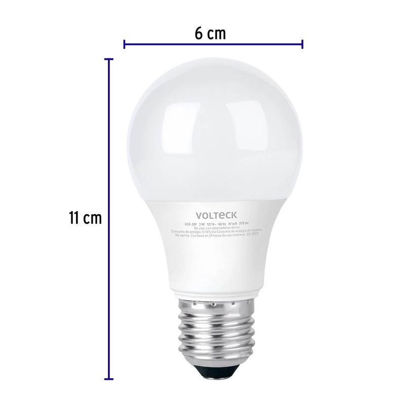 Volteck LED-30F, Lámpara de LED, A19, 3 W, luz de