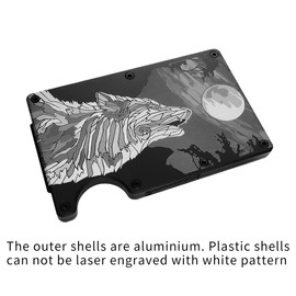 WUWTINGT Wolf Howling at The Moon High Detail Pattern Aluminum Wallet for Men with Engraved Finish Metal Money Clip RFID Blocking Minimalist Slim Credit Card Holder