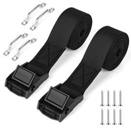Battery Tie Down Strap Battery Hold Down Kit with Stainless Steel Cam Buckle, Stainless Steel Bracket and SS Screws for Boats,Cooler,Battery Box,Fuel Tank,Luggage Belt,RV and More 2 Sets 1"x 60"(5ft)