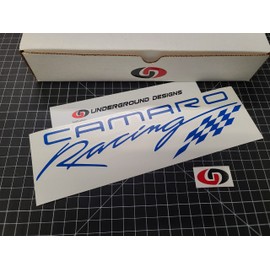 Camaro Script Racing Decals (2-Pack) Retro Side Rocker Panel Stickers LSX LTX Select Color: (Gloss Blue)