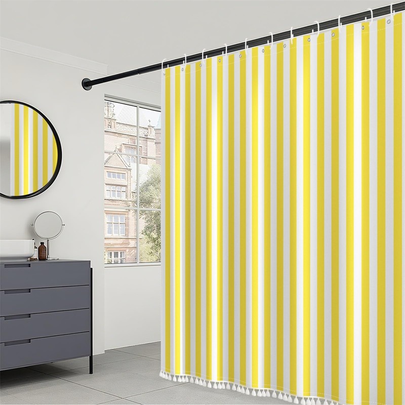 Yellow and White Stripd Shower Curtains for Bathroom Vertical Line