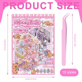 YOFDAL Miniature scene sticker book,10 scene e 20 adesivi 3D Sticker Kit di Adesivi per Casa in Miniatura, Adesivi 3D Stress Sollievo con una Pinzetta per Adulti, Bambini,Rosa