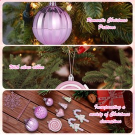 MTKN Colourful Christmas Baubles Set of 48 (Pink), Christmas Baubles, Outdoor Christmas Tree Decoration, Christmas, Christmas Baubles Plastic