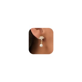 Pearl Earrings: 14k Gold-plated Cubic Zirconia Accented Pearl Drop Dangle Wedding Engagement Earrings For Women Bridal Bridesmaid