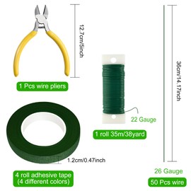 CHRORINE Floral Arrangement Kit Floral Tapes 22 Guage Floral Stem Wire 26 Gauge Green Floral Wire for Bouquet Wreath Making Supplies