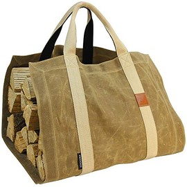 INNO STAGE Waxed Canvas Firewood Log Carrier Tote Bag with Durable Double Straps for Reinforce - Both Front and Back for Fireplace or Camping