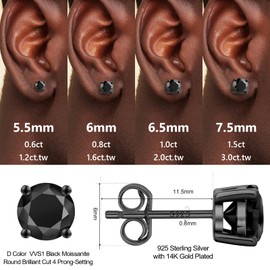 KRKC&CO Moissanite Earrings 925 Silver, 1.2-3 Carat Allergy-Free Stud Earrings, VVS1 D Colour Moissanite Diamond, 4 Bridge Claw Setting Solitaire Earrings Gift for Him Men Boys, Silver Silver