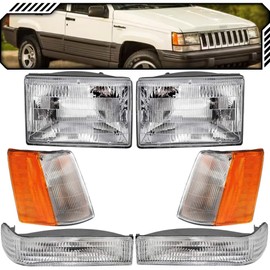 EPIC LIGHTING OE Fitment Replacement Halogen Headlight Side Marker Signal Light Assembly Set Compatible with JEEP 93-96 GRAND CHEROKEE [ 6-Piece ] Combo