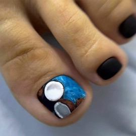 Short Press on Toenails Square Matte Fake Toenails Black Blue Stick on Toenails Summer False Toenails with Coconut Designs Glue on Toenails Reusable Acrylic Toe Nails for Woman Girls 24Pcs