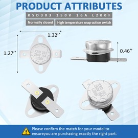 WKZO SRV230-0900 High Limit Switch for Quadra-Fire Classic Bay 1200i & CB1200 Pellet Stoves Snap Disc #2 Safety Sensor Thermodisc,Snap Disc Switch High Temp Limit 200°F, Auto-Reset