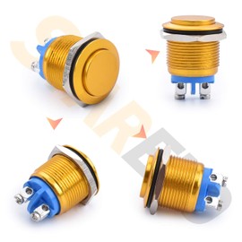 STARELO 19MM 3/4" Momentary Push Button Switch High Round 250V AC 5A 12V 36V DC 2A 1NO SPST Waterproof Aluminum Shell(Yellow).