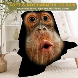 ainori Monkey Face Flannel Blanket - Cute Fun Animal with Surprised Expression Throw - Lightweight Soft Cozy Gifts Blankets for Kids Adult,Modern Rustic Decor,Home Room Accent 60x80in