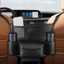 Car Storage Pocket Handbag Holder for Car Between Seats, Multi-Pocket Automotive Seat Organizer Large Capacity Storage Bag, Removable Car Organizer Pocket Pet Kids Barrier Car Net Pocket (Black)