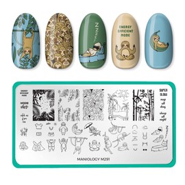 Maniology Sloth Life (M291) Nail Stamping Plate, Sloth-Theme Nail Designs, Slow Lazy Life Expression Manicure