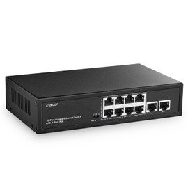 10 Port Gigabit PoE Switch, 8 Port PoE+ and 2 Uplink, 10/100/1000Mbps, IEEE802.3af/at Max 120W, Fanless Unmanaged Plug & Play Ethernet Switch