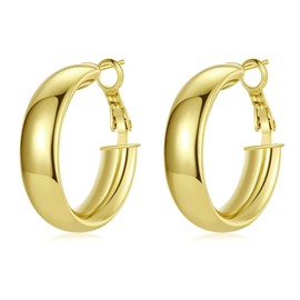 9ct Gold Plated Hoop Earrings for Women,Chunky Round Gold Hoops Earrings for Girls (30MM) Yulovee.