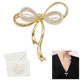 Pearl Brooch Pins for Women, Fashion and Elegant Alloy Bow Inlayed Artificial Pearl Rhinestone Brooch Safety Pins for Women Dresses Scarf Sweater Decoration, Artificial Pearl Rhinestone