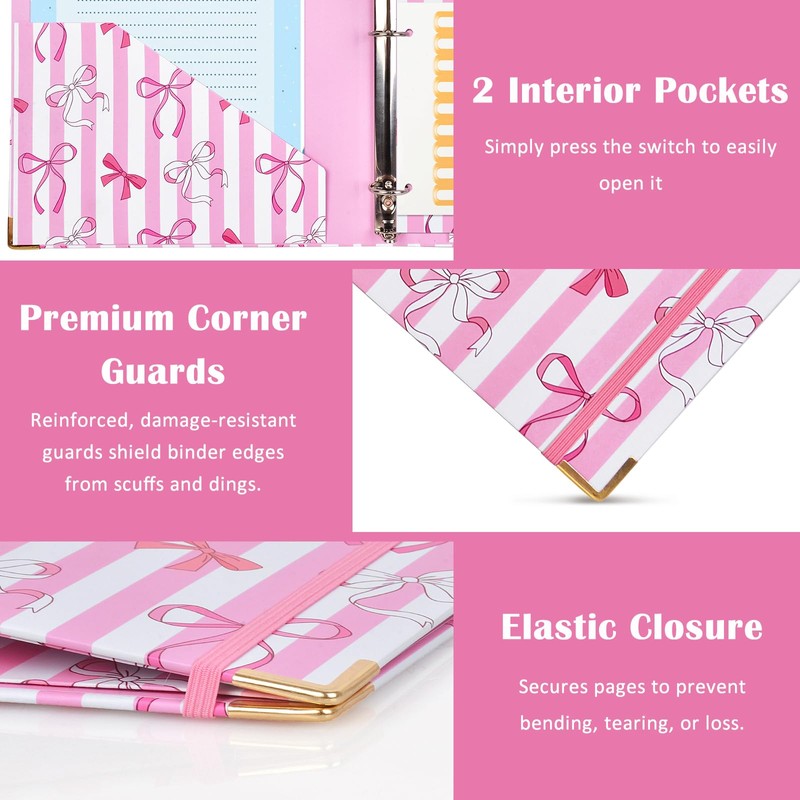 1 Inch 3 Ring Binder with Clipboard, Cute Binder Pink