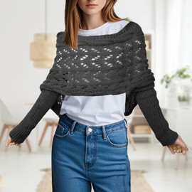 SGQTZDZQ Scarf with Sleeves，Winter Long Soft Warm Shawls and Wraps for Women, Ladies Warm Sweater Scarf with Sleeves for Bridal Wedding and Evening Party (knitting, gray)