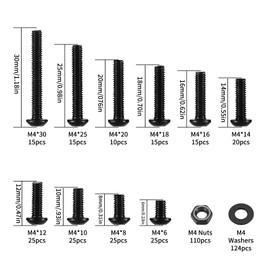 425 Piece M4 Screws Set, Allen Screws Nuts Set, Black Threaded Screws with Nuts with Washers Set, Pan Head Screws and Nuts, Bicycle Screws Set, with Key