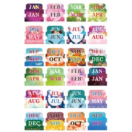 48 Pieces Colorful Monthly Adhesive Tabs, 2 Sheets Monthly Divider Tabs, Durable Waterproof Monthly Calendar Index Tabs for Planners Journal and Notebook Organizations