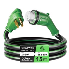 ISLEWIRE 50 Amp 15 Feet RV Power Cord, Heavy Duty 6/3 + 8/1 Gauge STW 50A Generator Cord, NEMA 14-50P to SS2-50R LED Power Indicator Twist Lock for RV Trailer Camper and Generator to House, ETL Listed