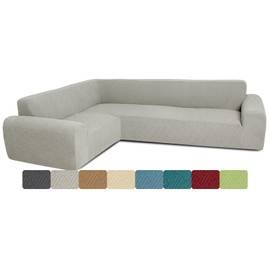 ROFASVCO Jacquard Stretch Corner Sectional Couch Cover L Shape Magic Sofa Covers Sectional Slipcovers for Dogs Pets Kids U Shaped Furniture Protector Non Slip Elastic Bottom (X-Large, Light Gray)