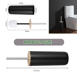 Kinsinder Bamboo Toilet Brush with Bamboo Handle with 3 Brush Heads, Decorative Bathroom Accessories (Black)