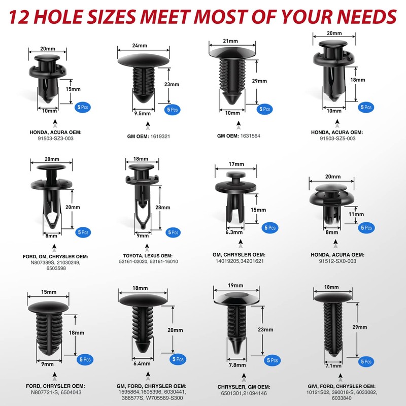 Nilight Trim Removal Tool 102 Pcs, Auto Push Pin Bumper