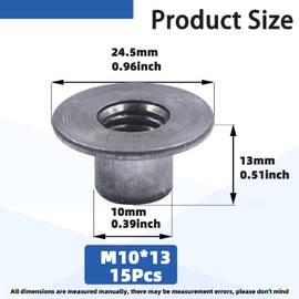 Glarks 30pcs M10 x 13mm Round Base Weld Tee Nut, Carbon Steel Through Hole Tee Nut, Flange Insert Female Thread T-Nuts for Hardware Fitting Fastener, Wood Furniture, Hardware Accessories