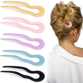 Chanaco 5Pcs French Hair Pins for Women Twist Hair Pin for Buns Hair Fork Wavy U Shaped Hairpin for Styling Non Slip Plastic Hair Sticks Updo Hair Accessories for Long Thick Hair