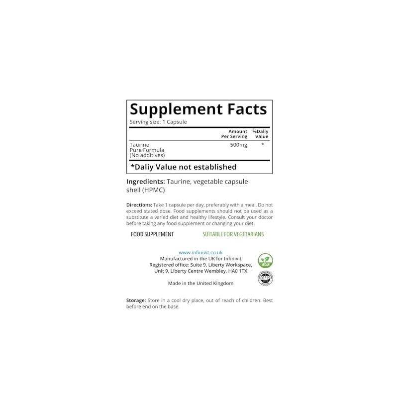 InfiniVit - Taurine Pure Formula Vegan Amino Acid High Strenght