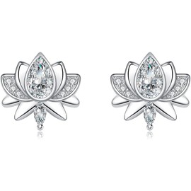 arete de plata de ley 925 con forma de loto de circonita cúbica, pequeños regalos para mujeres, hipoalergénicos