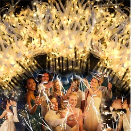 HONLYNE 200PCS light up wands for wedding, Wedding Wands Streamers with 3 Colorful Flashing Modes, Fairy Wands, LED Silk Fairy Wand with Bells for Wedding, New Year, Raves,Concert
