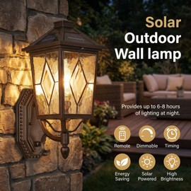 NAXTTII Solar Porch Lights Outdoor 15 Inch Height Large Solar Sconce Lights Outdoor with Hand-soldered Glass Dusk to Dawn Exterior Lighting Fixtures for Garage Porch Patio Front Door
