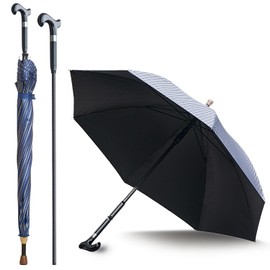 Walking Cane Umbrella For Taller, Heavy Duty Stick Umbrella With Longer Carbon Fiber Cane, Large Walking Stick Umbrella Crutch Umbrella - Ideal Gift For Night Hiking Rainy (Blue Stripe Extra Long)