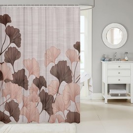 Ginkgo - Cortinas de ducha con hojas botánicas naturales, para niños, niñas, adultos, plantas, rústico, color rosa, clásico, impermeables, 12 ganchos, 182 cm de ancho x 182 cm de largo