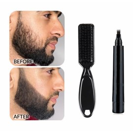 Kit de relleno de barba de 2 unidades, HANDSOME MAN ALWAYS WIN) lápiz impermeable de larga duración con 4 puntas, cepillo y negro azabache) -Rellena, da forma, define tu barba. Regalo para PAPA.