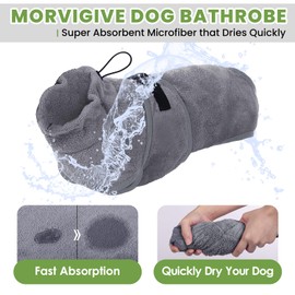MORVIGIVE Dog Bathrobe Towel, Super Absorbent Dog Bath Robe Adjustable Dog Robes for After Bath, Fast Drying Dog Towels for Drying Dogs Soft Dog Drying Coat for Small Medium Large Dogs