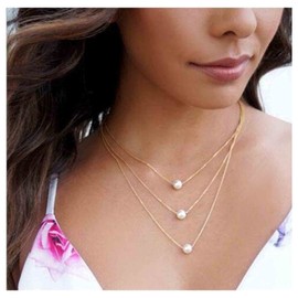 Yheakne Boho Layered Pearl Necklace Gold Pearl Pendant Necklace Chain Vintage Necklace Chain Jewelry for Women and Girls