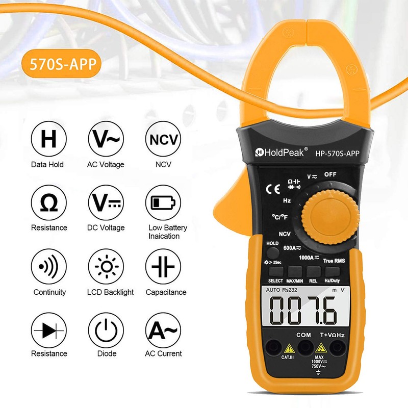 HoldPeak Clamp Meter with Bluetooth, 6000 Counts 1000A Digital Clamp